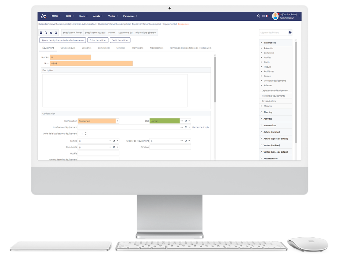 screenshot of AQ Manager GMAO